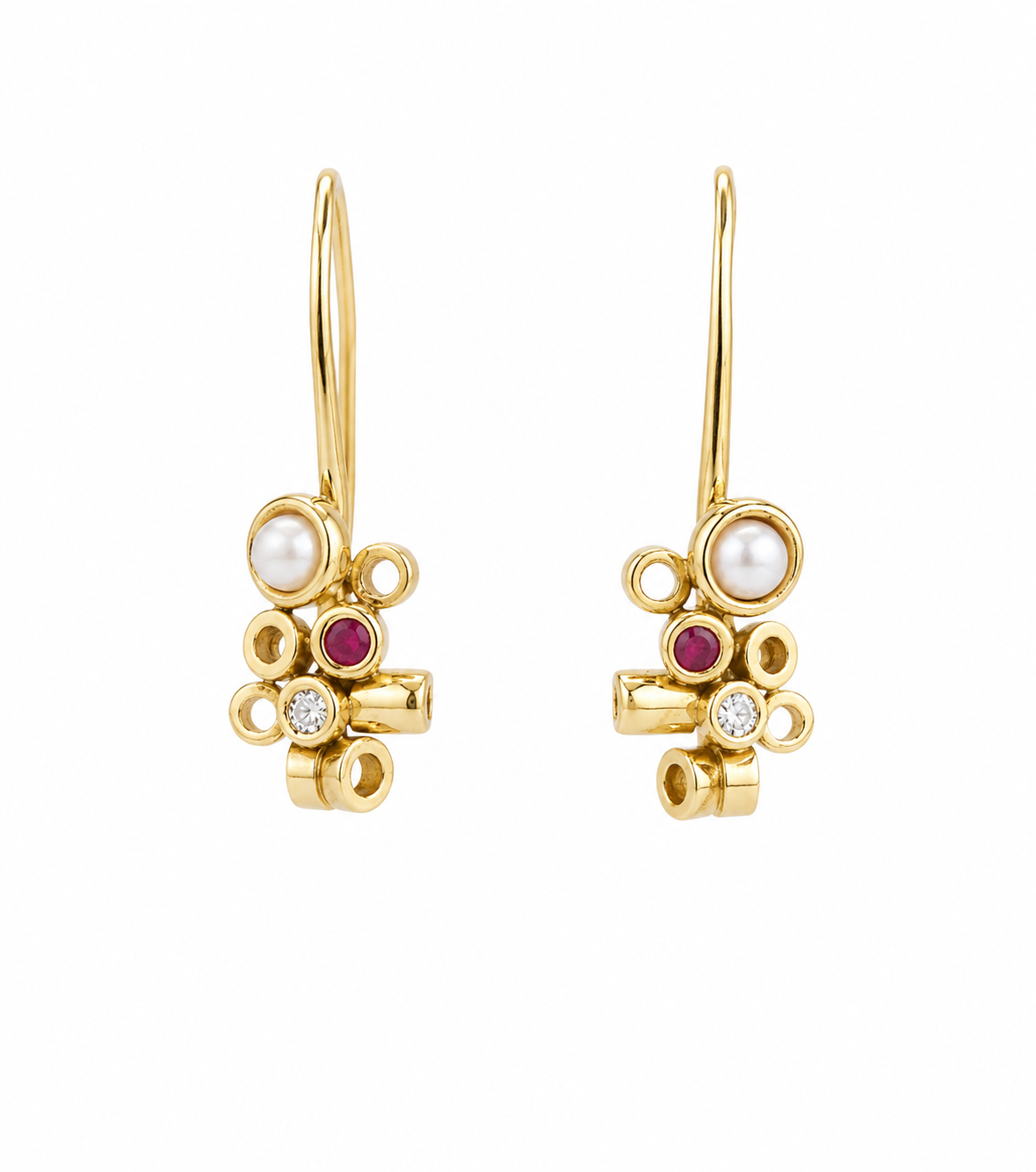 Ruby, pearl and diamond earrings