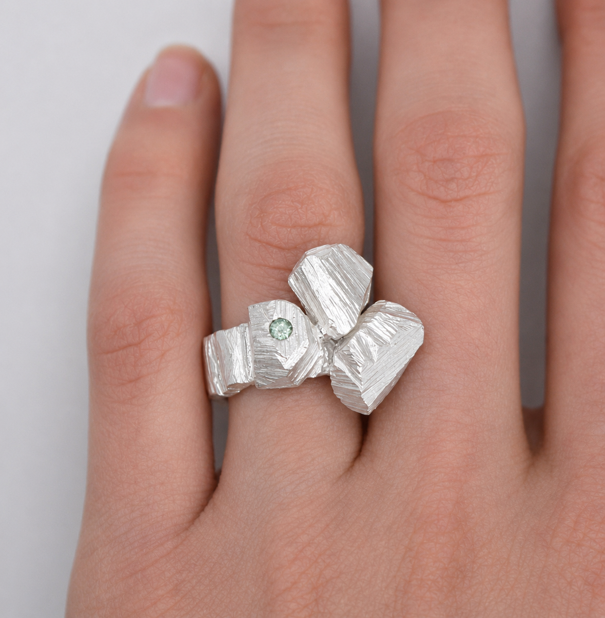 Green Amethyst Rock Ring