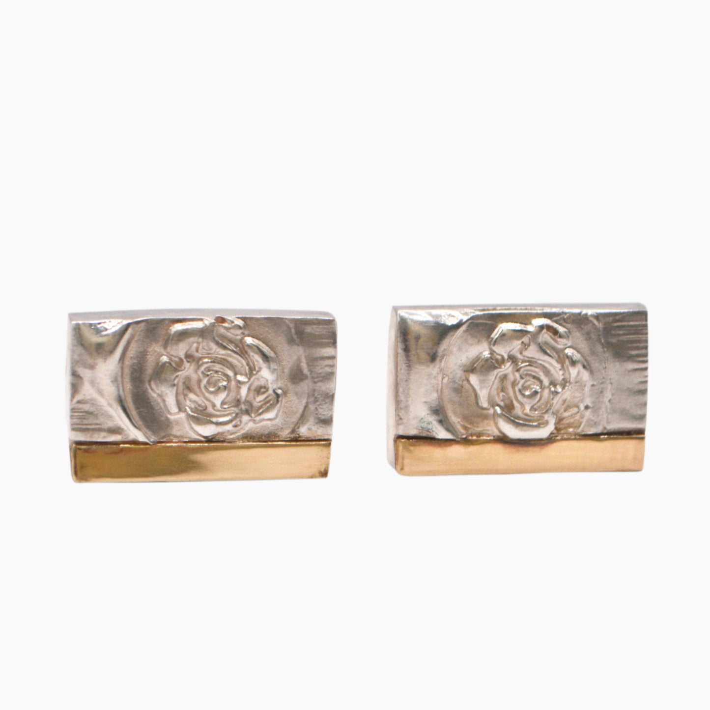 individually handcrafted sterling silver and gold rose cufflinks for men