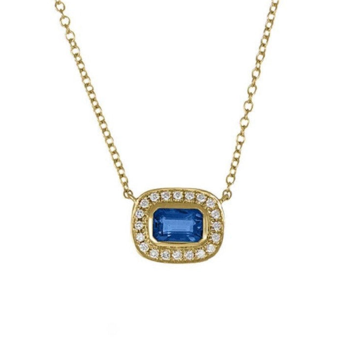 diamond and sapphire necklace set in yellow gold with chain