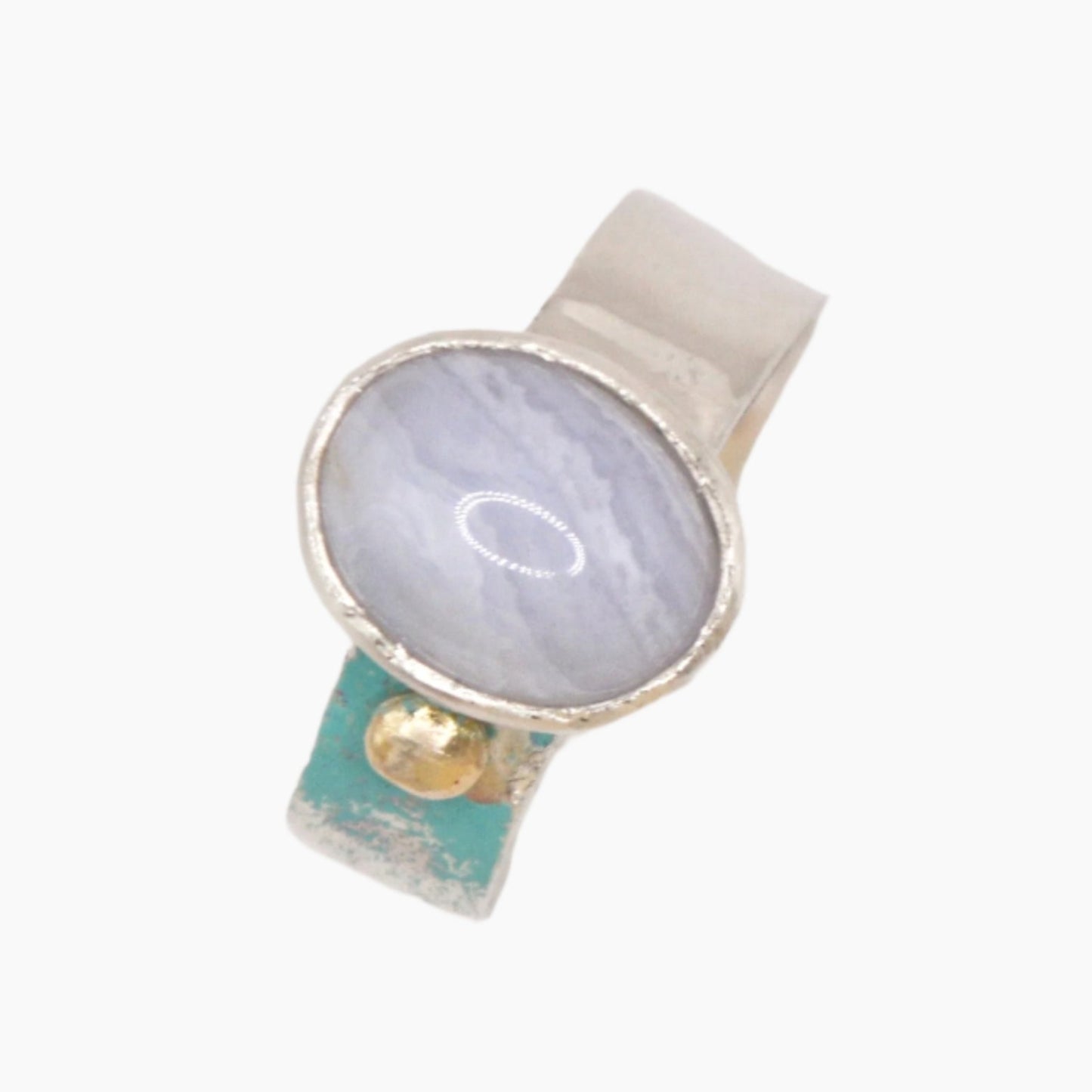 blue lace agate ring in sterling silver with enamel