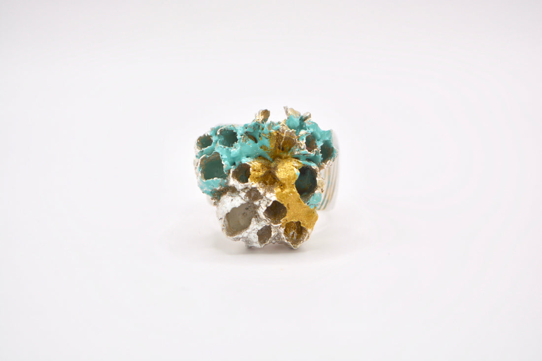 Sterling Silver statement ring with enamelling