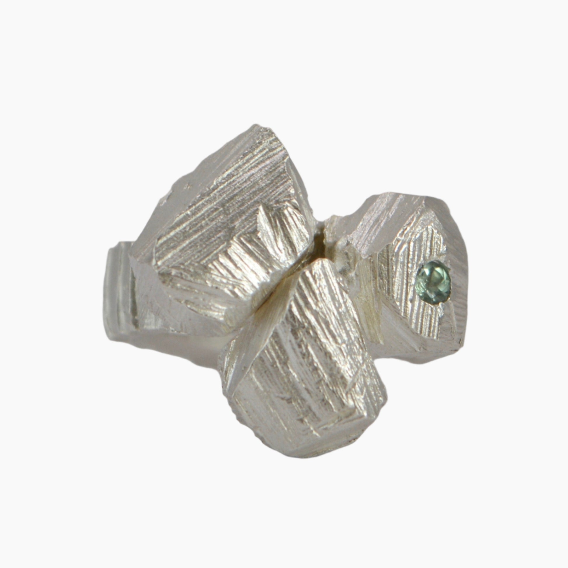 rock formation ring in sterling silver featuring a light green amethyst