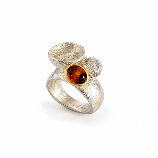 Orange garnet Acorn capsule ring