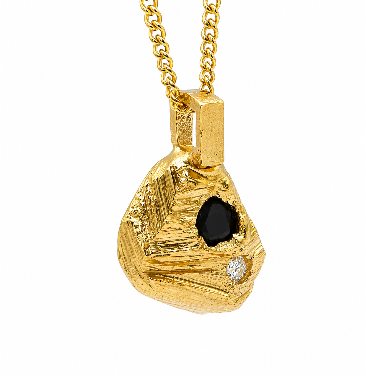 Textured Rock pendant with diamond and sapphire