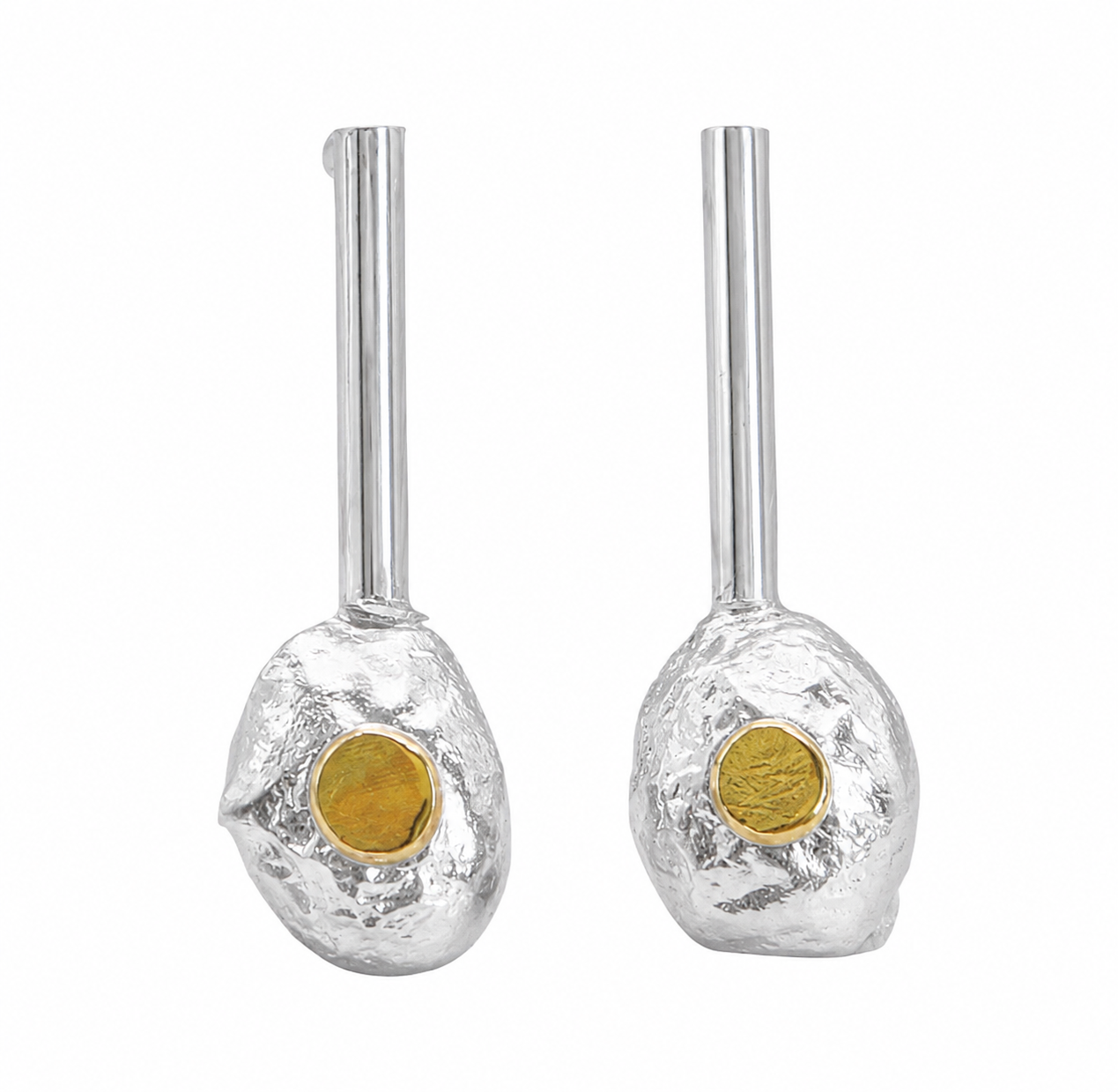 sterling silver and yellow gold drop earrings