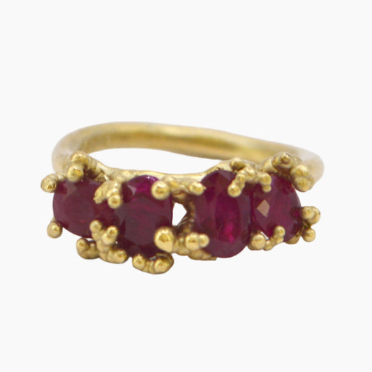 Ruby multistone ring in yellow gold