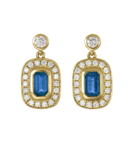 sapphire and diamond drop earrings in yellow gold 