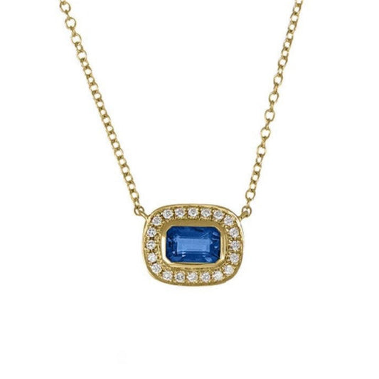 diamond and sapphire necklace set in yellow gold with chain