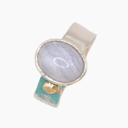 blue lace agate ring in sterling silver with enamel