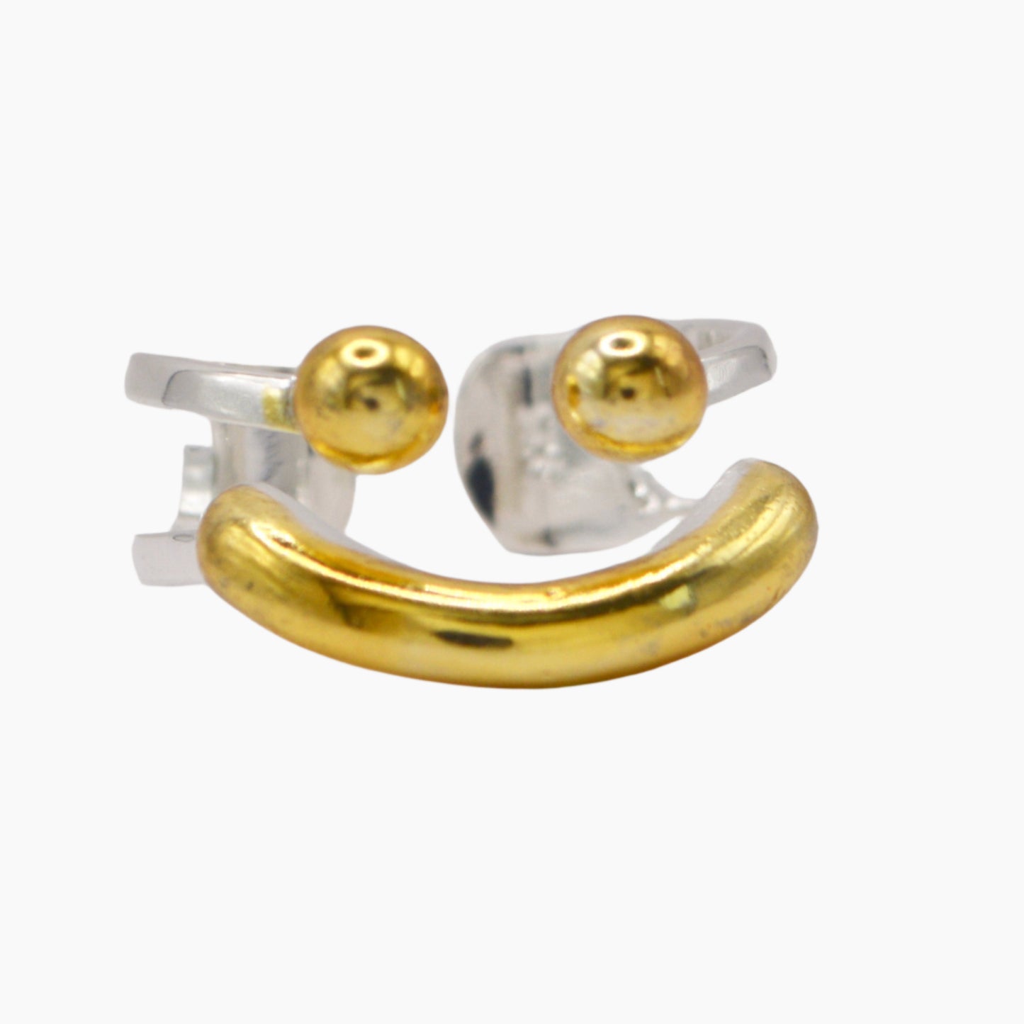 Sterling silver and 14ct yellow gold plated face ring.