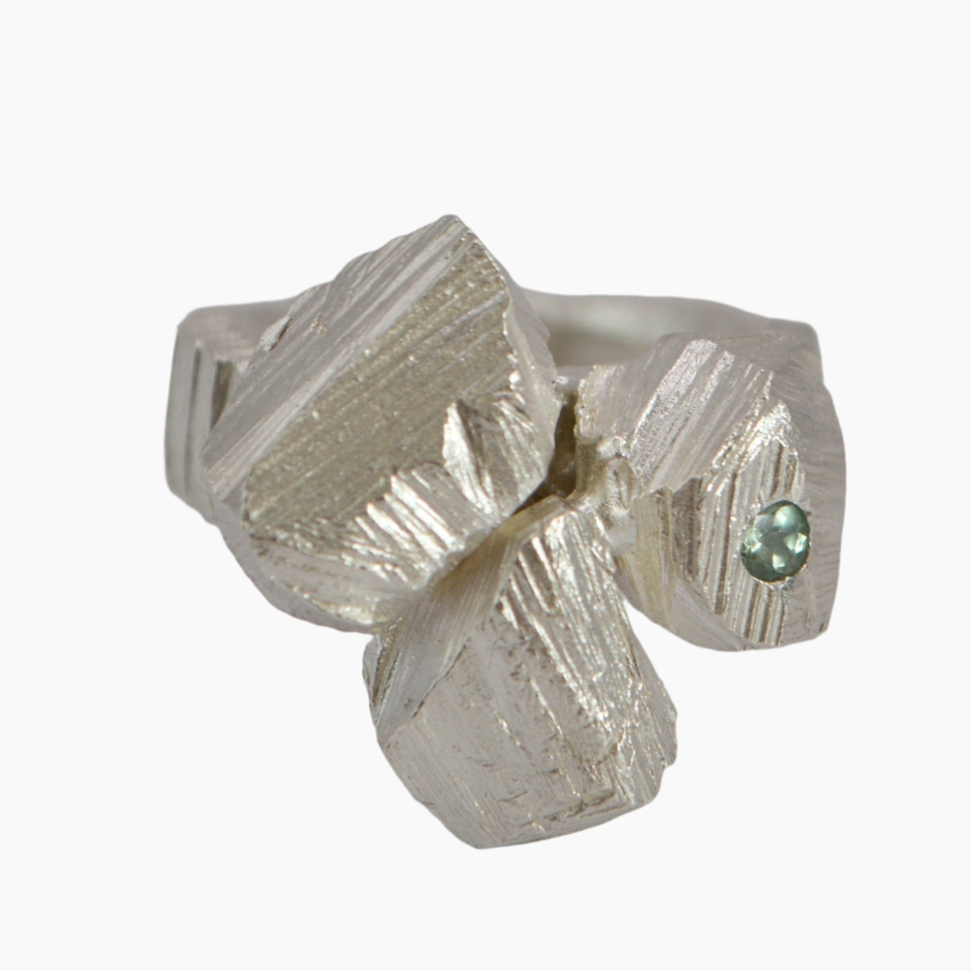 rock formation ring in sterling silver featuring a light green amethyst