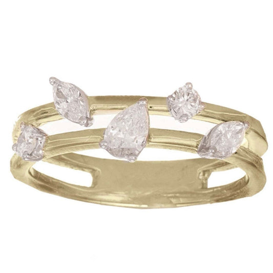 mixed diamond statement ring in yellow gold