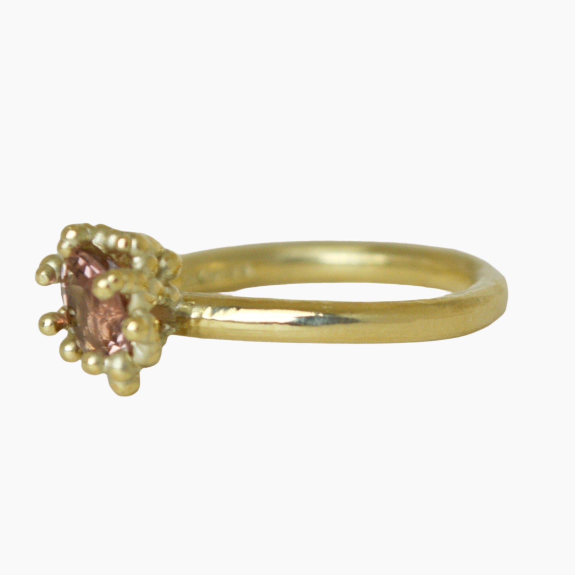 morganite ring with beaded detail set in gold