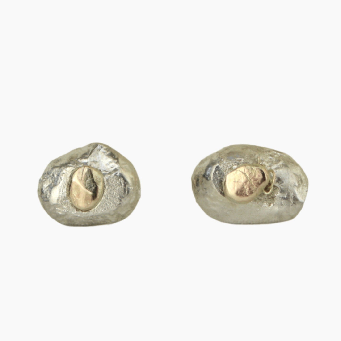 silver and gold pebble themed stud earrings