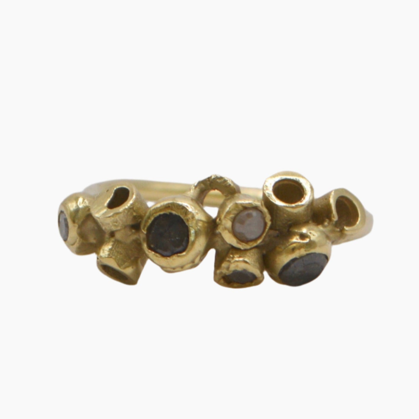 14ct yellow gold barnacle rng with raw diamond