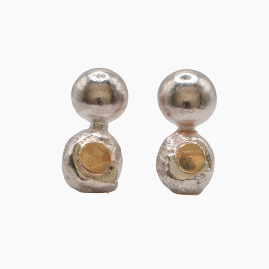 smooth rounded pebble drop earrings in mixed metal